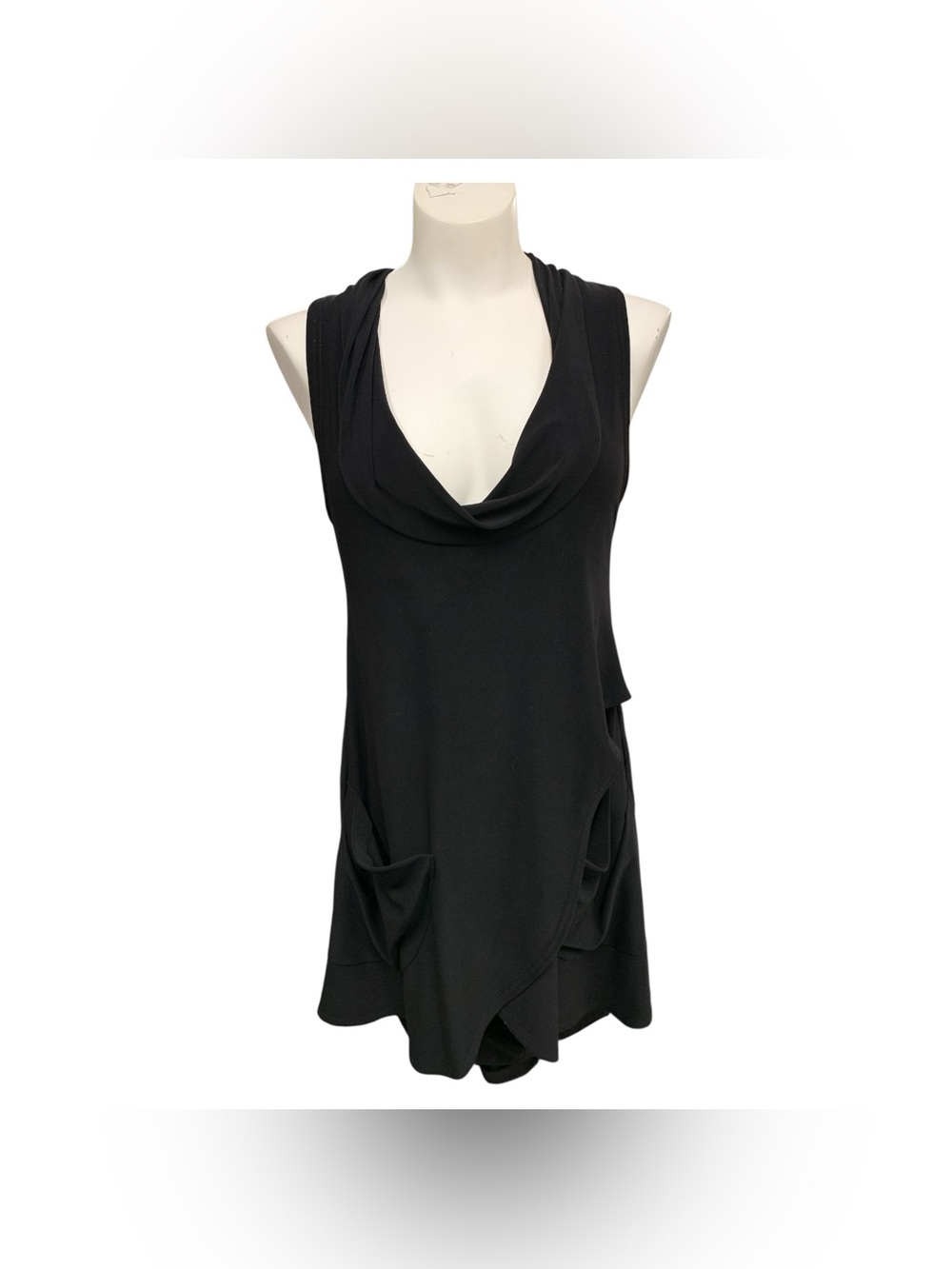 Sympli Black Sleeveless Cowl Neck Tunic with Pockets Size S